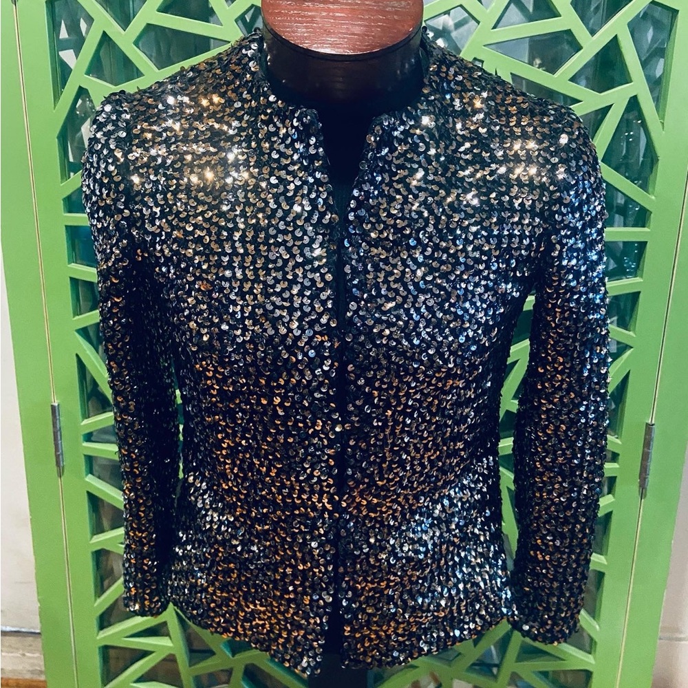 SAKS FIFTH AVENUE Gold Sequin Vintage Jacket - 10
